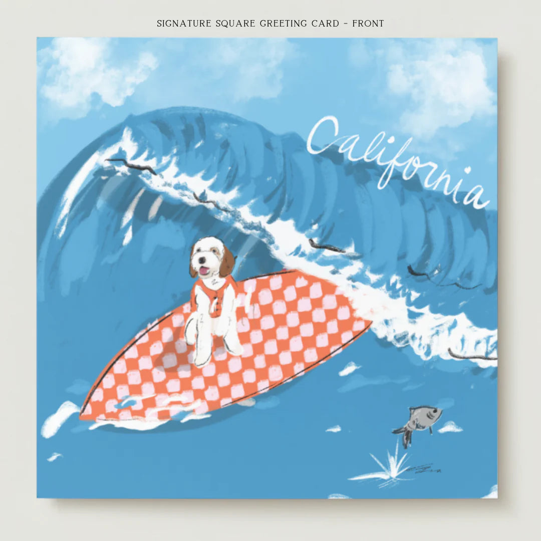 Surfing Cali Pup Greeting Card